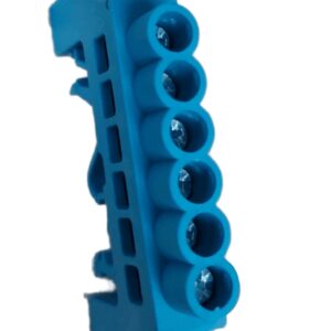 Barra Conexión Bronce Aislado 6P Riel Din - Azul