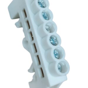 Barra Conexión Bronce Aislado 6P Riel Din - Blanco